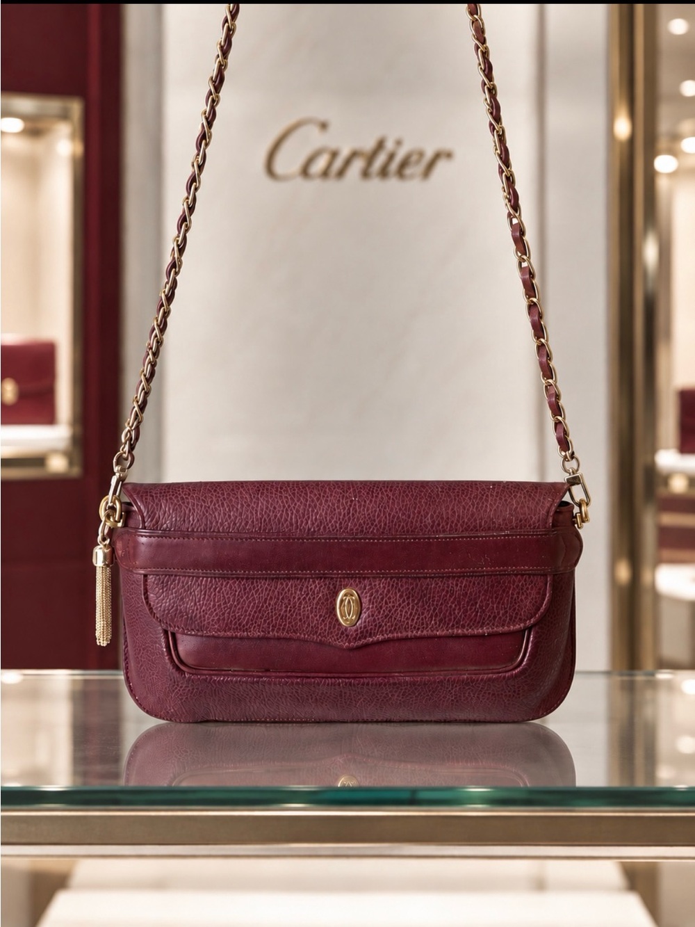 Authentic Cartier Burgundy w/ A Little  Sass Chain Crossbody with Tassel